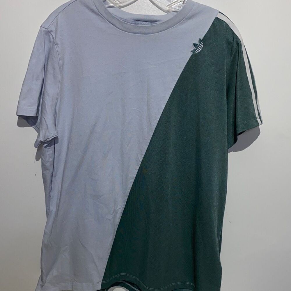 Adidas Originals Mens T-Shirt Blue Green Colorblock Trefoil Logo Large L